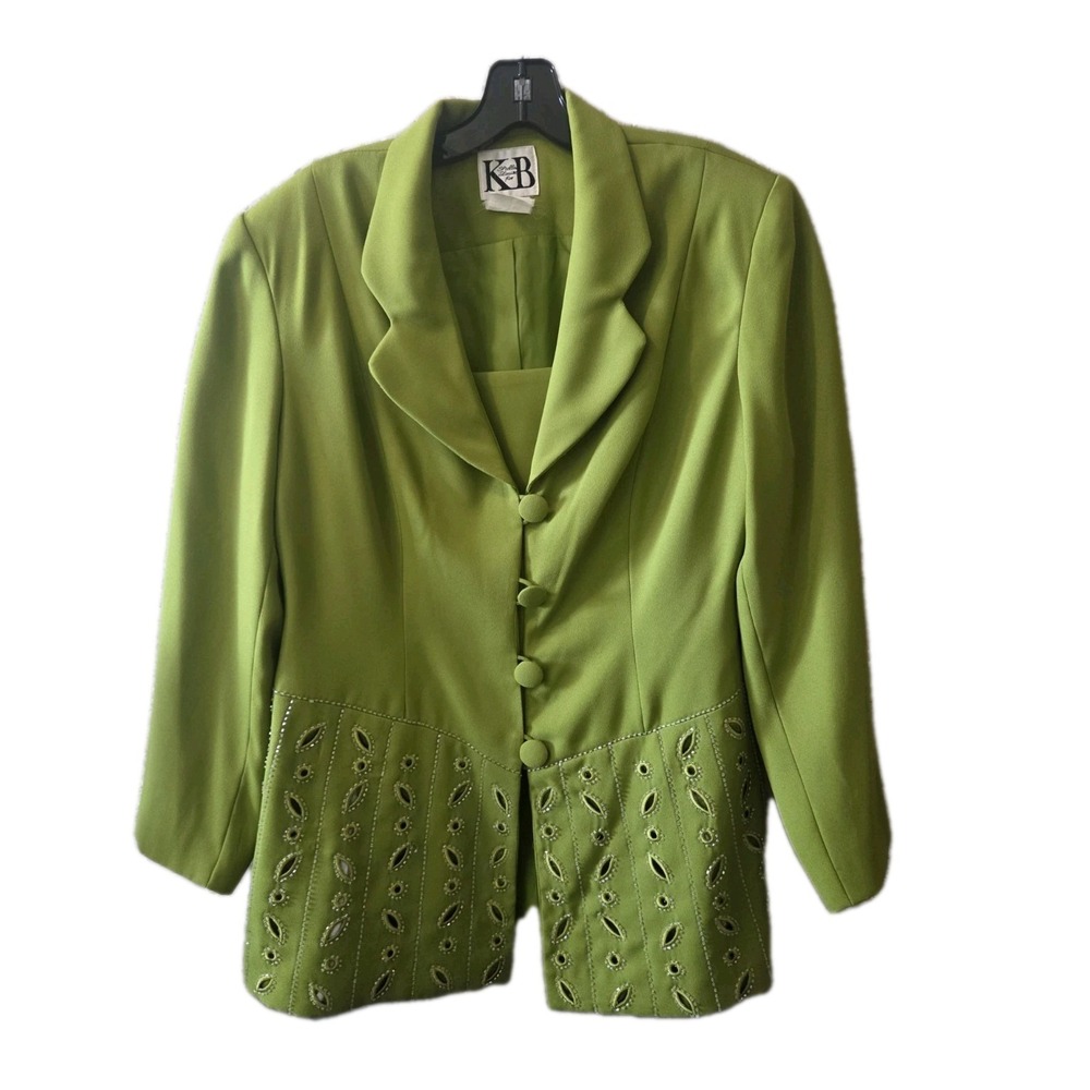 "Vintage KB'S 90s Rhinestones Skirt Suit , Sunday Suit/Formal/Events, Green 14